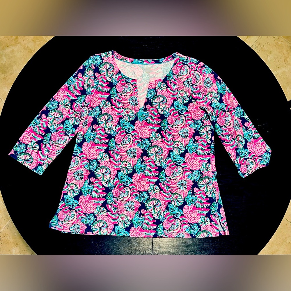 Lilly Pulitzer CHILLY LILLY KARINA TUNIC  Shroom With A View Top  XL